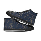 Gold Flowers On Navy - Men's High Top Canvas Shoes