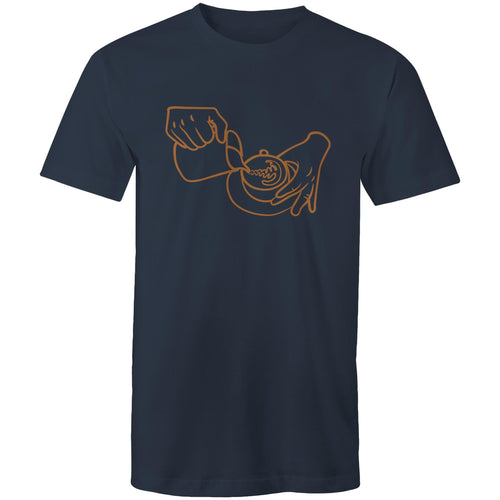 Barista Pouring Coffee - Mens T-Shirt Navy Mens T-shirt Coffee Printed In Australia