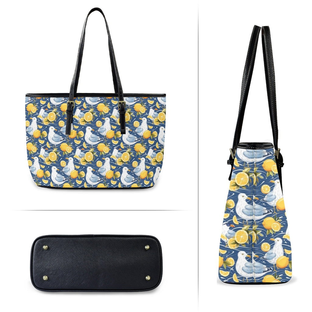 Lemon Seagull PU Leather Tote Bag Large Leather Tote Bag-Large animal Printed Offshore