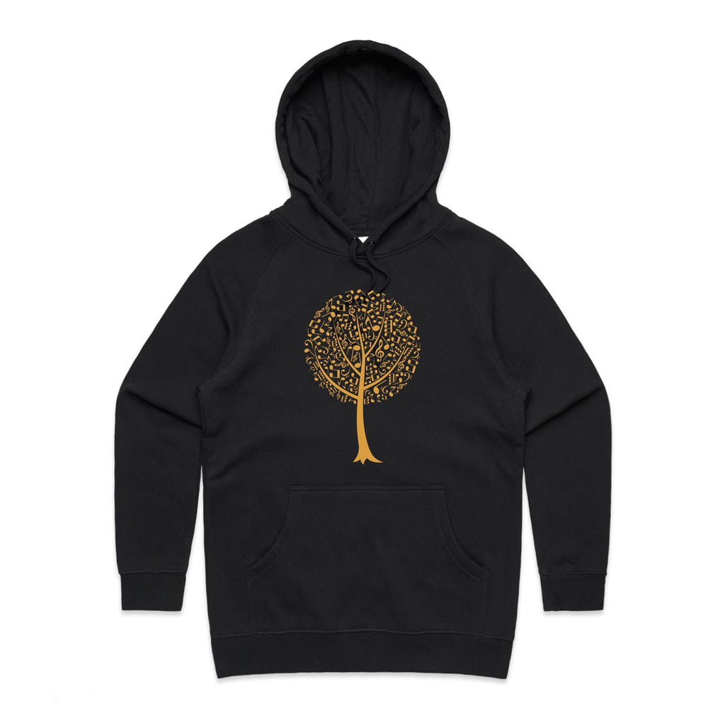 Music Tree - Womens Hoodie Black Womens Hoodie Music Printed In Australia
