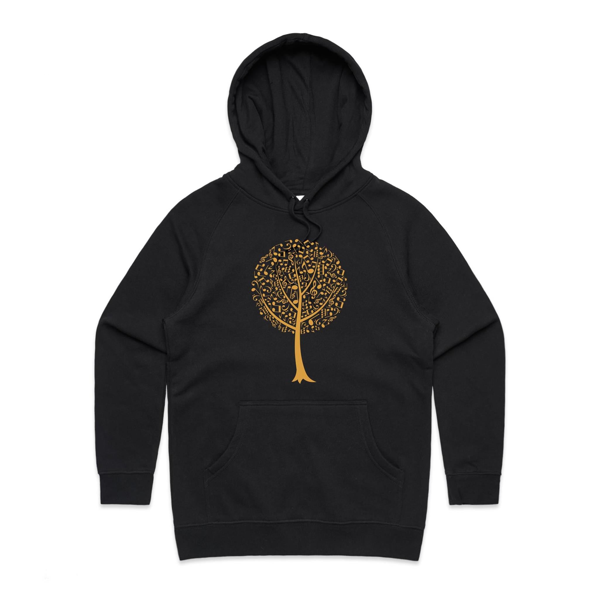 Music Tree - Womens Hoodie Black Womens Hoodie Music Printed In Australia
