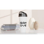 Game Over - White 15oz Stainless Steel Travel Mug Travel Mug Games Globally Fulfilled