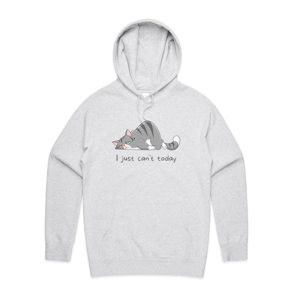 Cat, I Just Can't Today - Mens Hoodie White Marle Mens Hoodie animal Printed In Australia