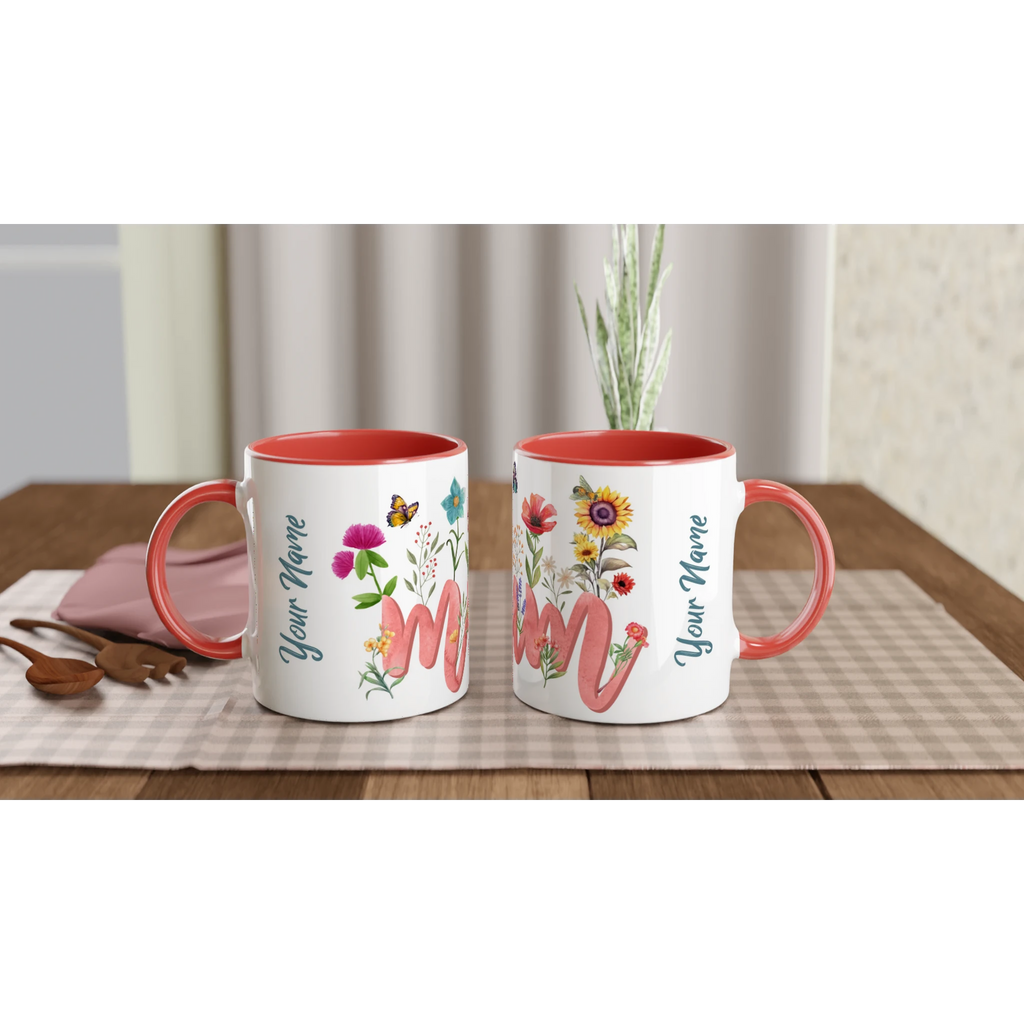 Personalised Mum With Flowers And Butterflies 11oz Ceramic Mug Ceramic Red Personalised 11oz Mug Globally Fulfilled Mum