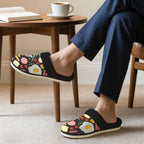 Breakfast Food Men's Fur Trim Thick-Sole Indoor Slippers Men's Fur Trimmed Slippers Food Printed Offshore
