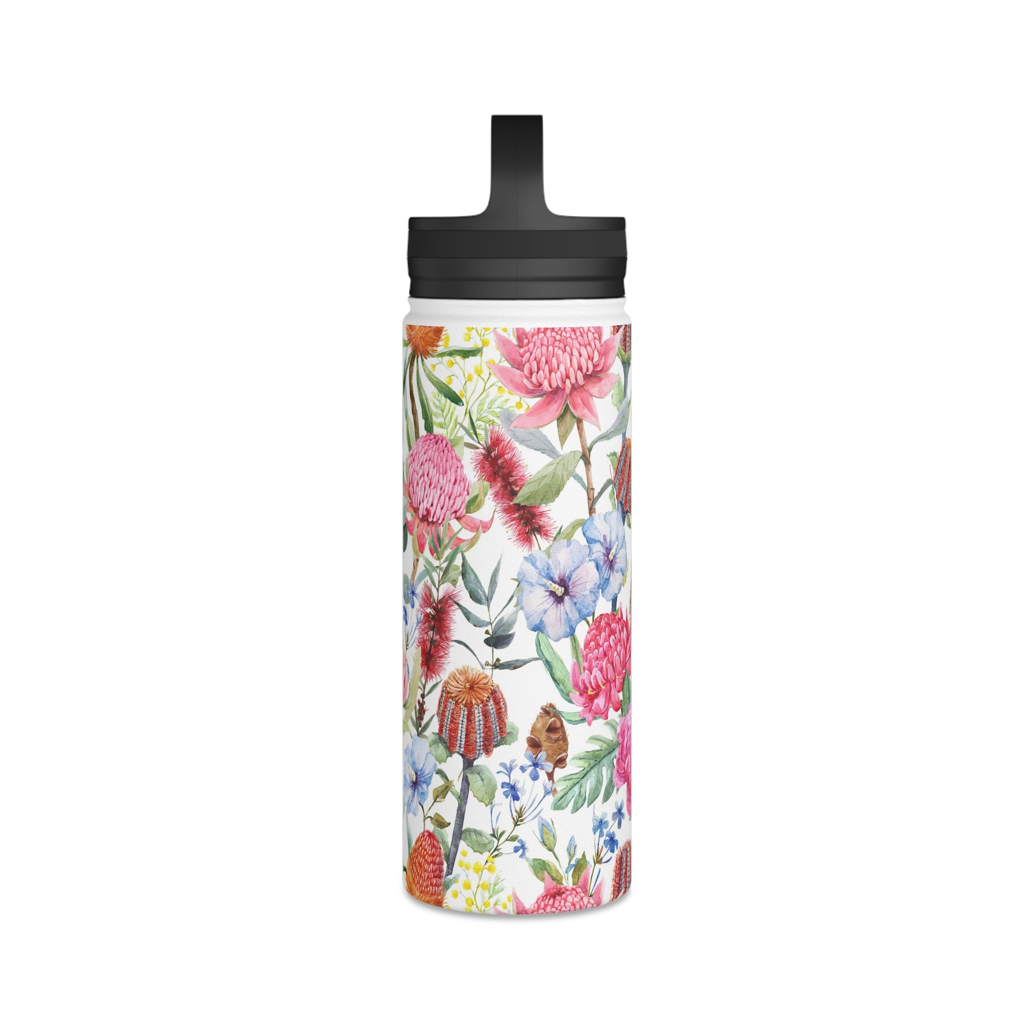 Australian Native Flowers - Stainless Steel Water Bottle, Handle Lid Stainless Steel Water Bottle With Handle Lid Globally Fulfilled Plants