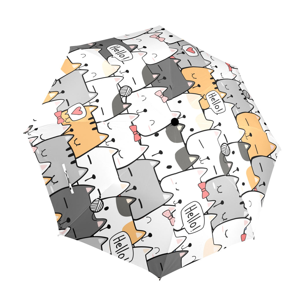 Cat Hello - Semi-Automatic Foldable Umbrella (Model U12) One Size Semi-Automatic Foldable Umbrella (U12)