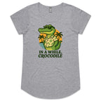 In A While, Crocodile Women's AS Colour Scoop Neck T-Shirt Grey Marle Womens Scoop Neck T-shirt animal Printed In Australia