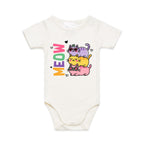 Meow, Colourful Cats AS Colour Baby Bodysuit Natural Baby Bodysuit animal Printed In Australia