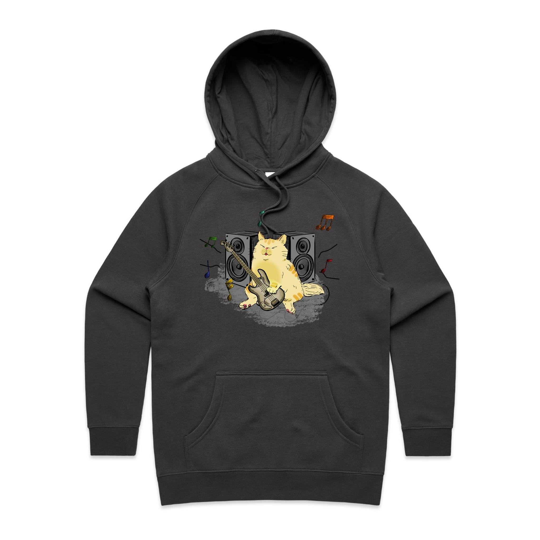 Cat Bass Player - Womens Hoodie Coal Womens Hoodie animal Music Printed In Australia