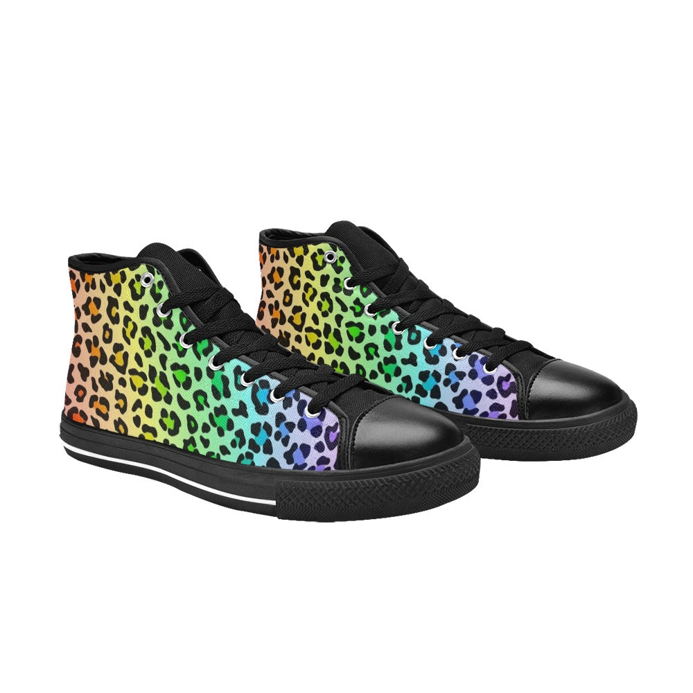 Rainbow Leopard Print Women's High Top Canvas Shoes Womens Classic High Top Shoes Printed Offshore