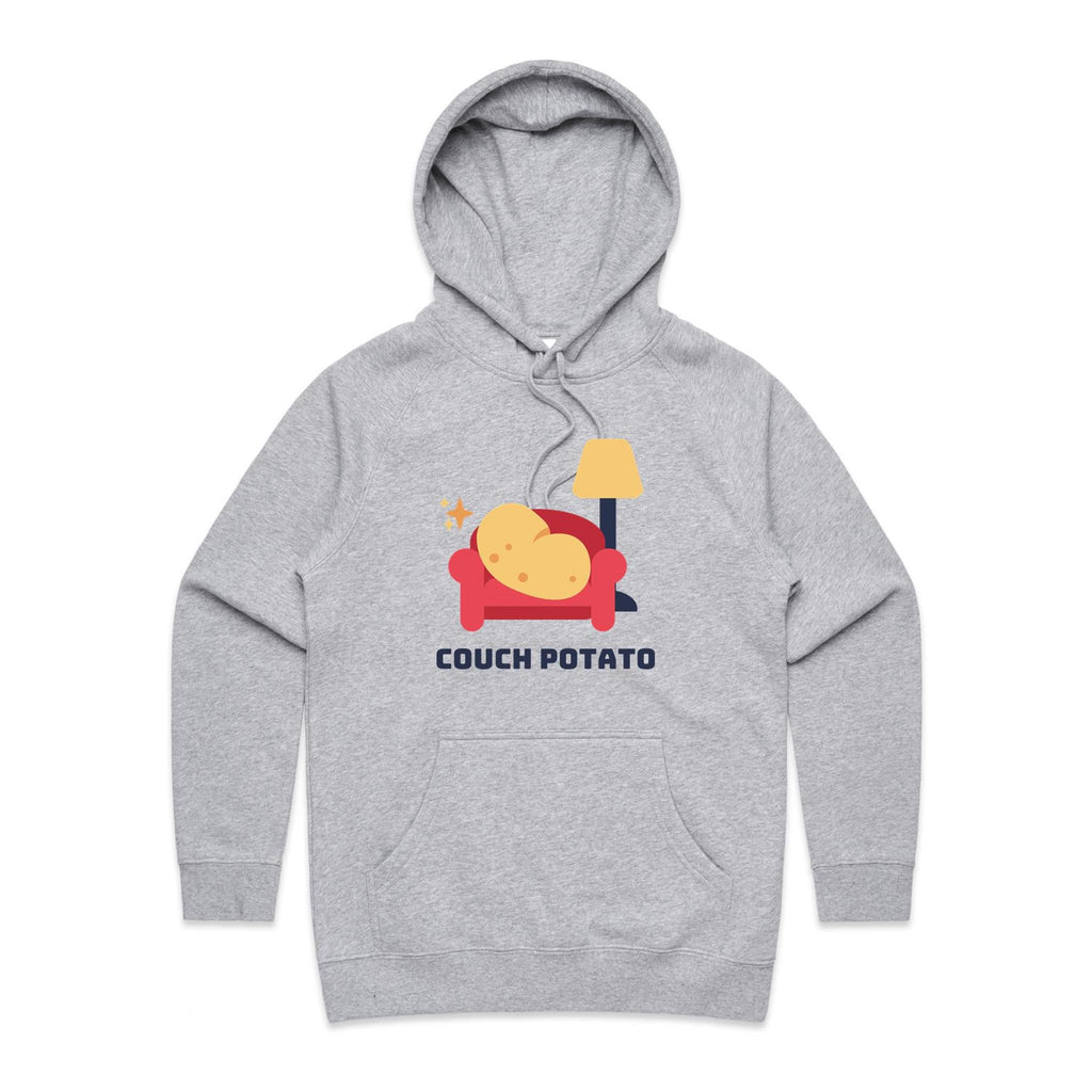 Couch Potato - Womens Hoodie Grey Marle Womens Hoodie Printed In Australia
