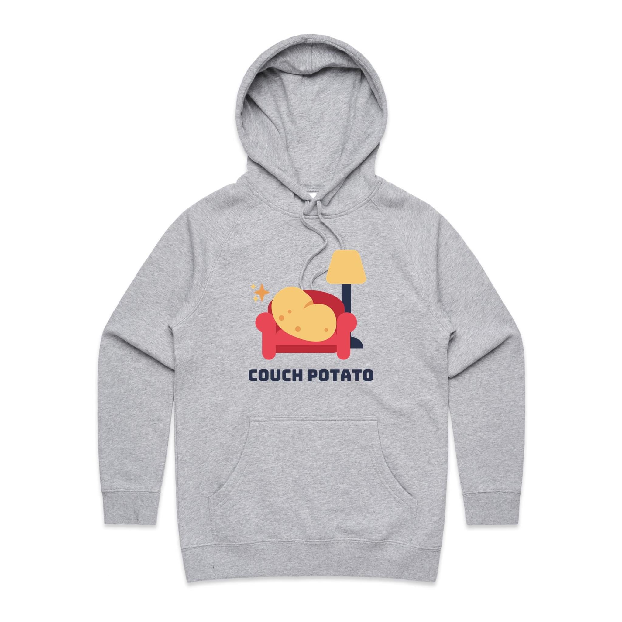 Couch Potato - Womens Hoodie Grey Marle Womens Hoodie Printed In Australia