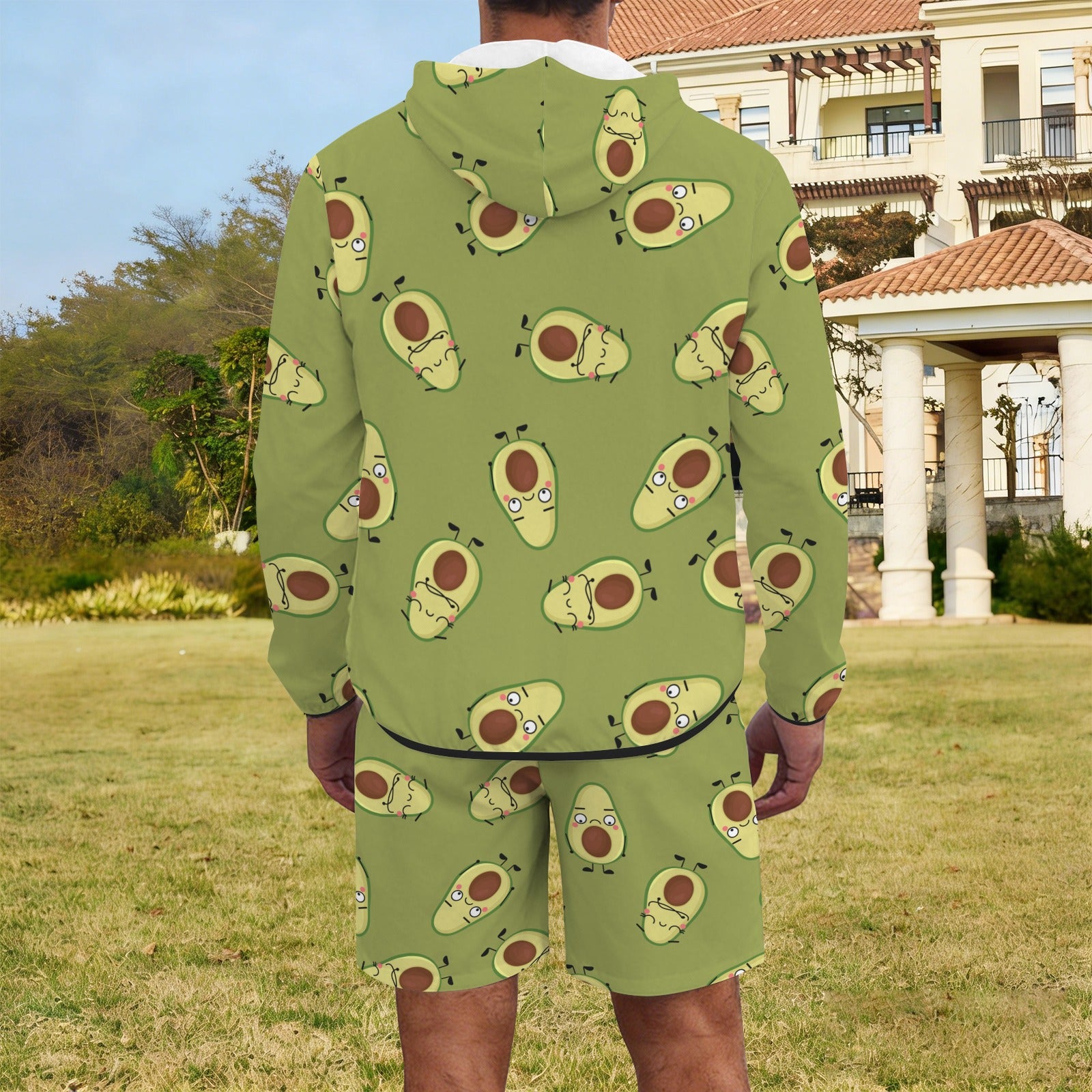 Avocado Characters Men's Lightweight Sun Hoodie & Shorts Set Men's Lightweight Sun Hoodie & Shorts Food Printed Offshore