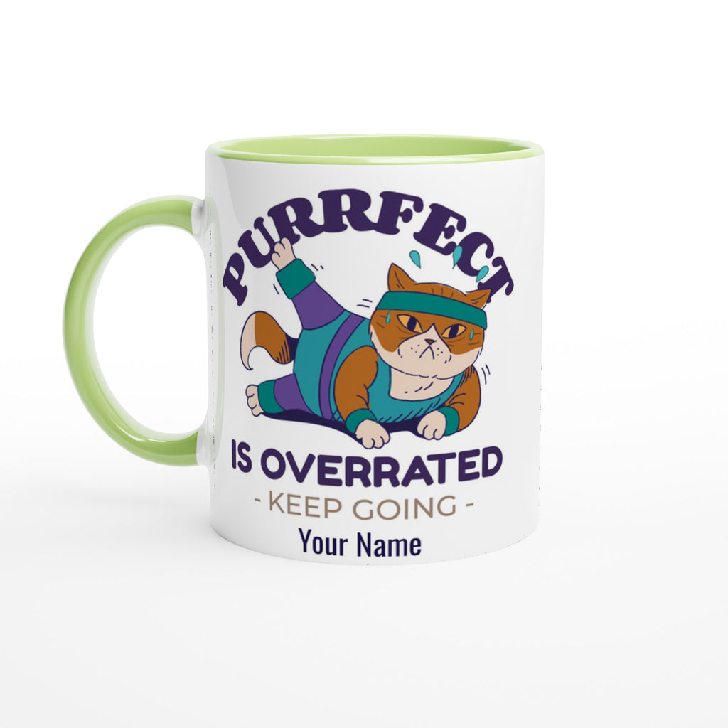 Personalised - Purrfect Is Overrated - White 11oz Ceramic Mug with Colour Inside Ceramic Green Personalised 11oz Mug Customise Fitness Globally Fulfilled Name Personalise