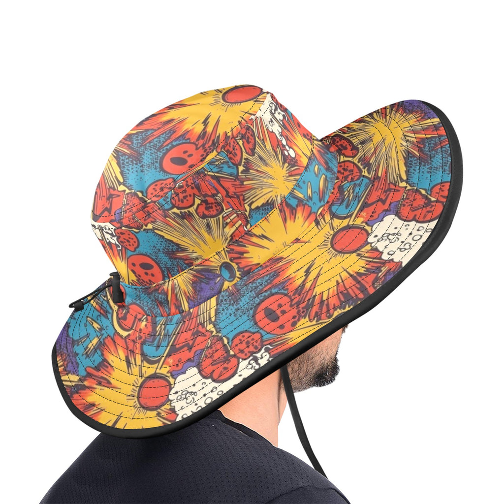Comic Book Explosions Wide Brim Bucket Hat Wide Brim Bucket Hat comic Printed Offshore
