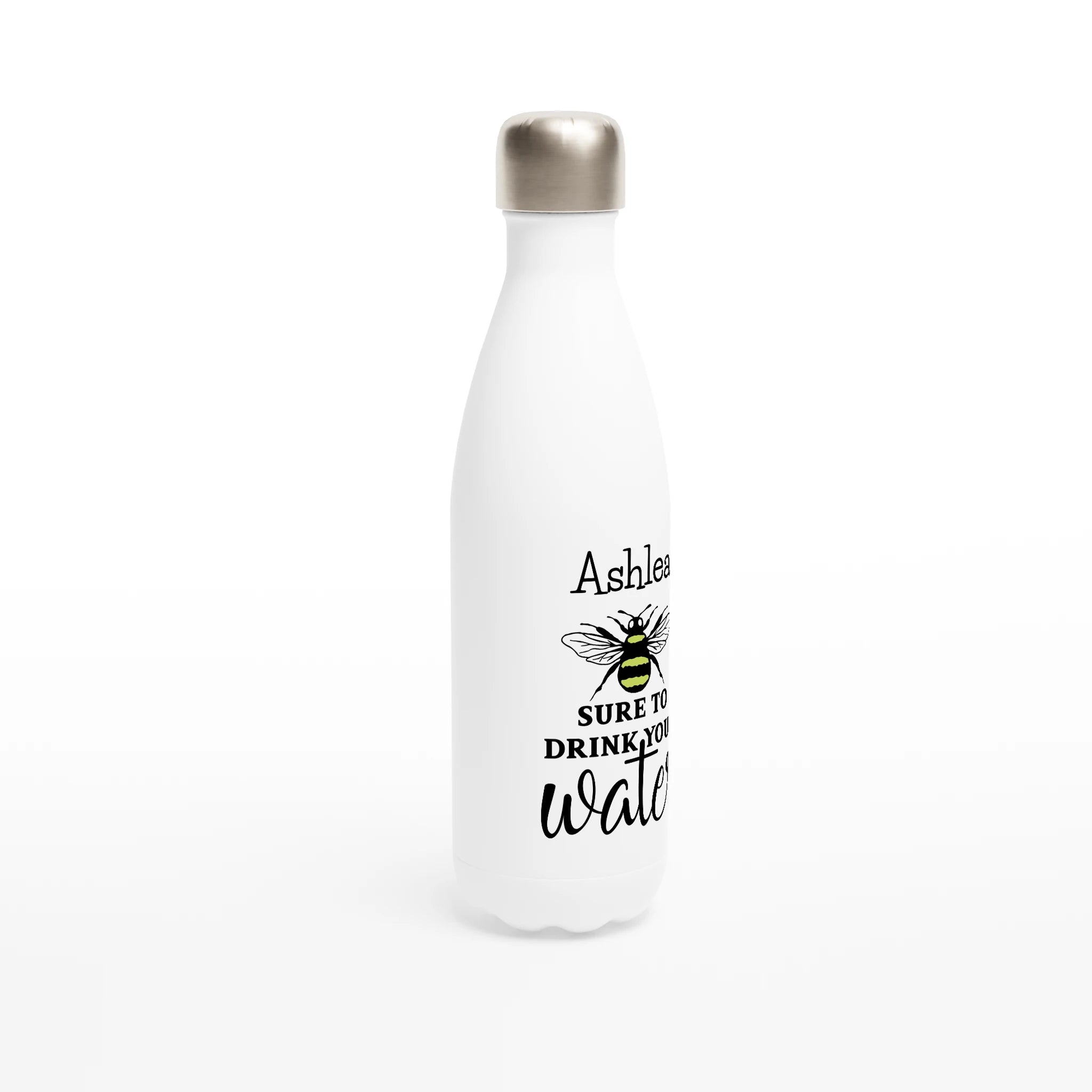 Bee Sure To Drink Your Water - White 17oz Stainless Steel Water Bottle Personalised Water Bottle animal Globally Fulfilled Name