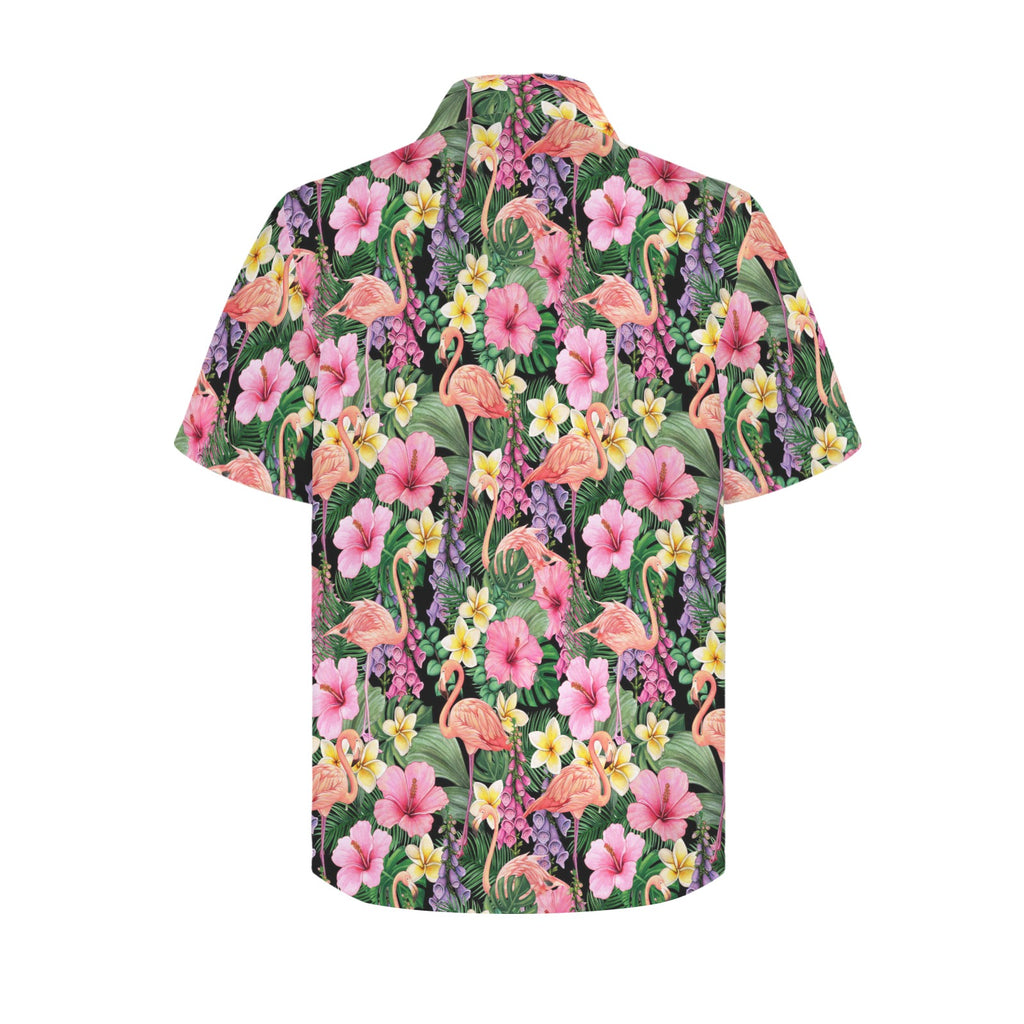 Flamingo Jungle Men's Short Sleeve Hawaiian Shirt Men's Hawaiian Shirt (New) animal Plants Printed Offshore