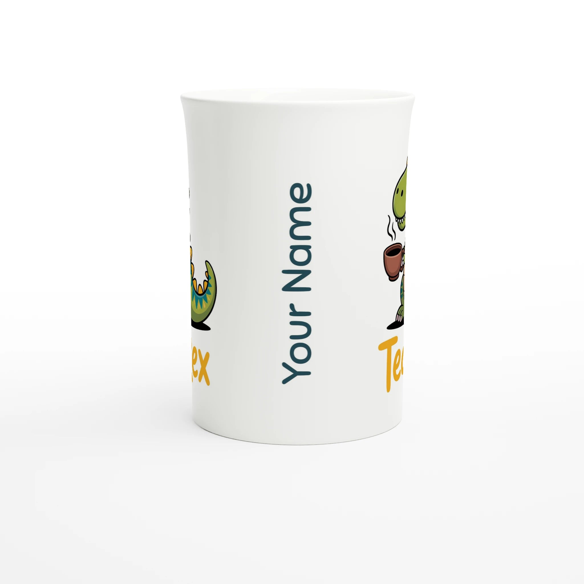 Personalised - Tea-Rex, Tea Drinking Dinosaur - White 10oz Porcelain Slim Mug Personalised Porcelain Mug animal Globally Fulfilled Tea