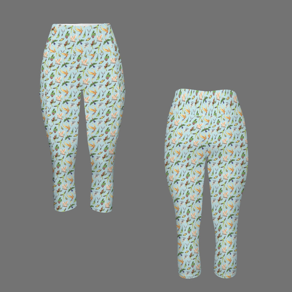 Parrots Women's High Waist Pocket Capri Yoga Leggings Women's High Waist Capri Yoga Leggings Birds Printed Offshore