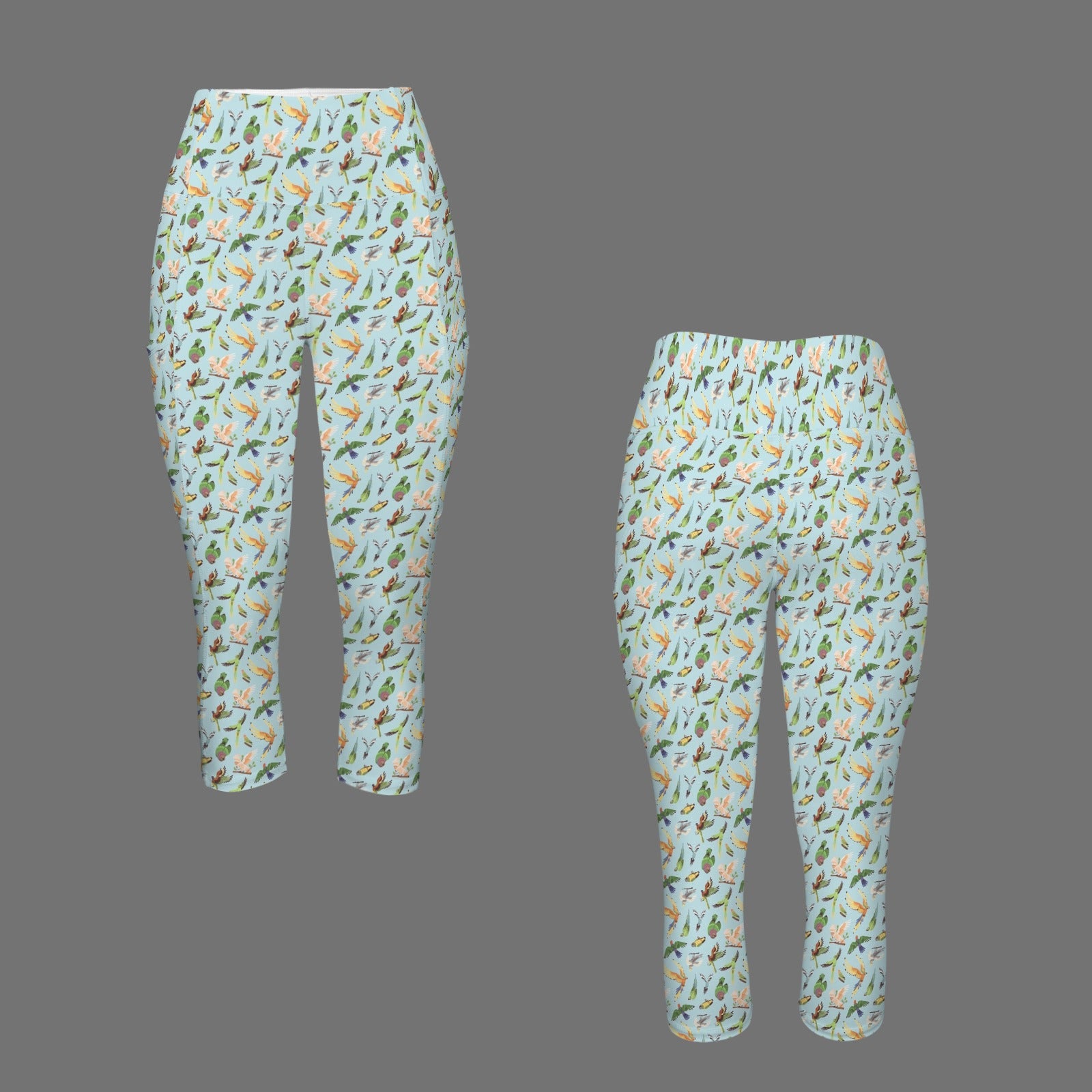 Parrots Women's High Waist Pocket Capri Yoga Leggings Women's High Waist Capri Yoga Leggings Birds Printed Offshore
