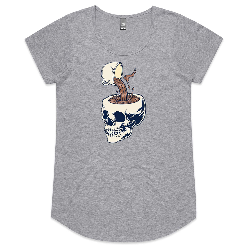 Coffee Skull - Womens Scoop Neck T-Shirt Grey Marle Womens Scoop Neck T-shirt Coffee Printed In Australia