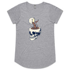 Coffee Skull - Womens Scoop Neck T-Shirt Grey Marle Womens Scoop Neck T-shirt Coffee Printed In Australia