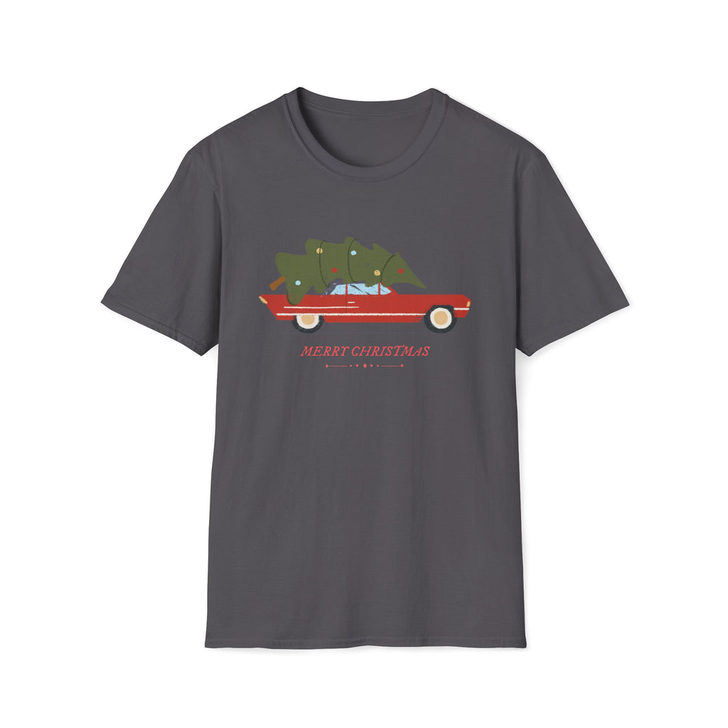 Retro Christmas Tree On Car - Unisex Softstyle T-Shirt