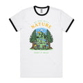 Be One With Nature, Skeleton - Men's AS Colour Ringer Tee White Black Ringer T-Shirt Printed In Australia