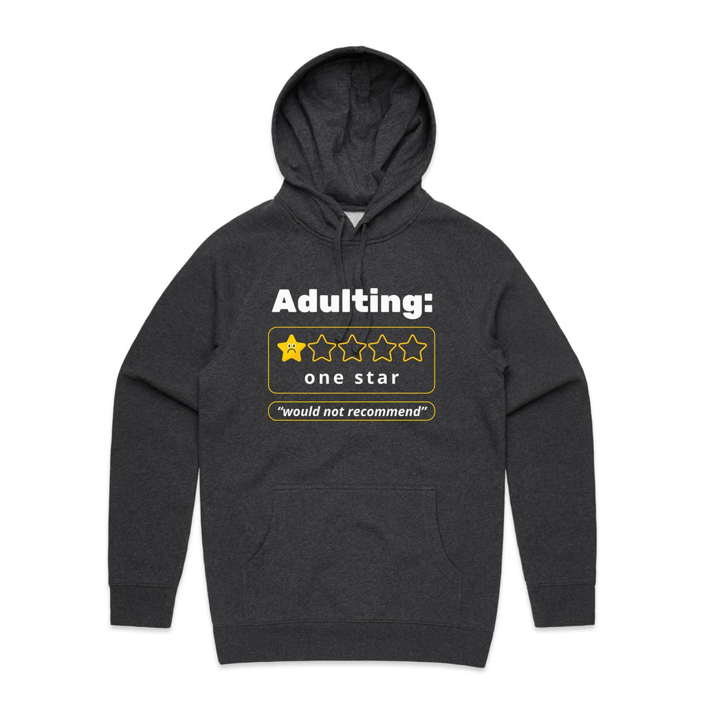 Adulting, One Star - Mens Hoodie Asphalt Marle Mens Hoodie Printed In Australia