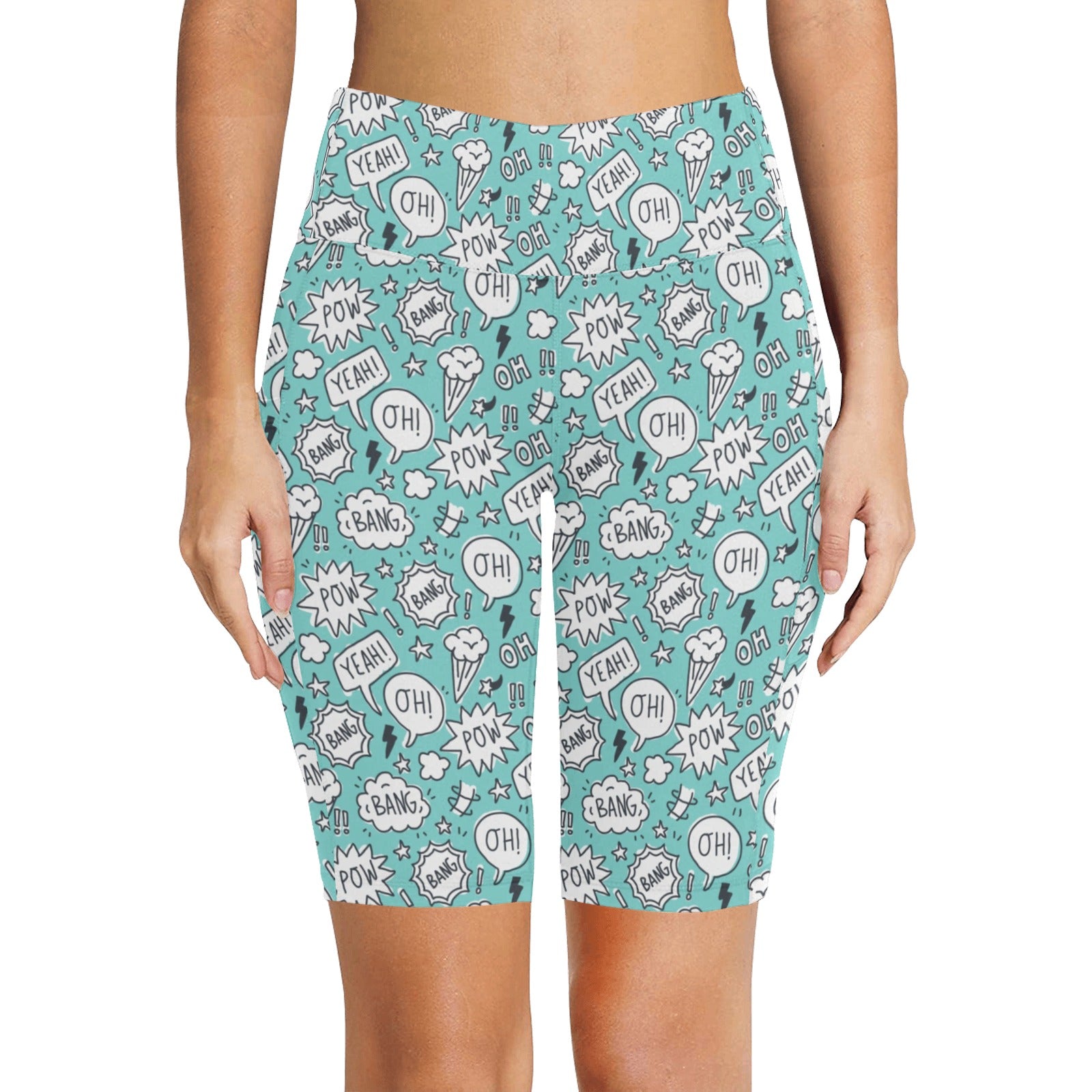 Comic Book Speech Bubbles Women's Bike Shorts With Side Pockets Women's Bike Shorts comic Printed Offshore