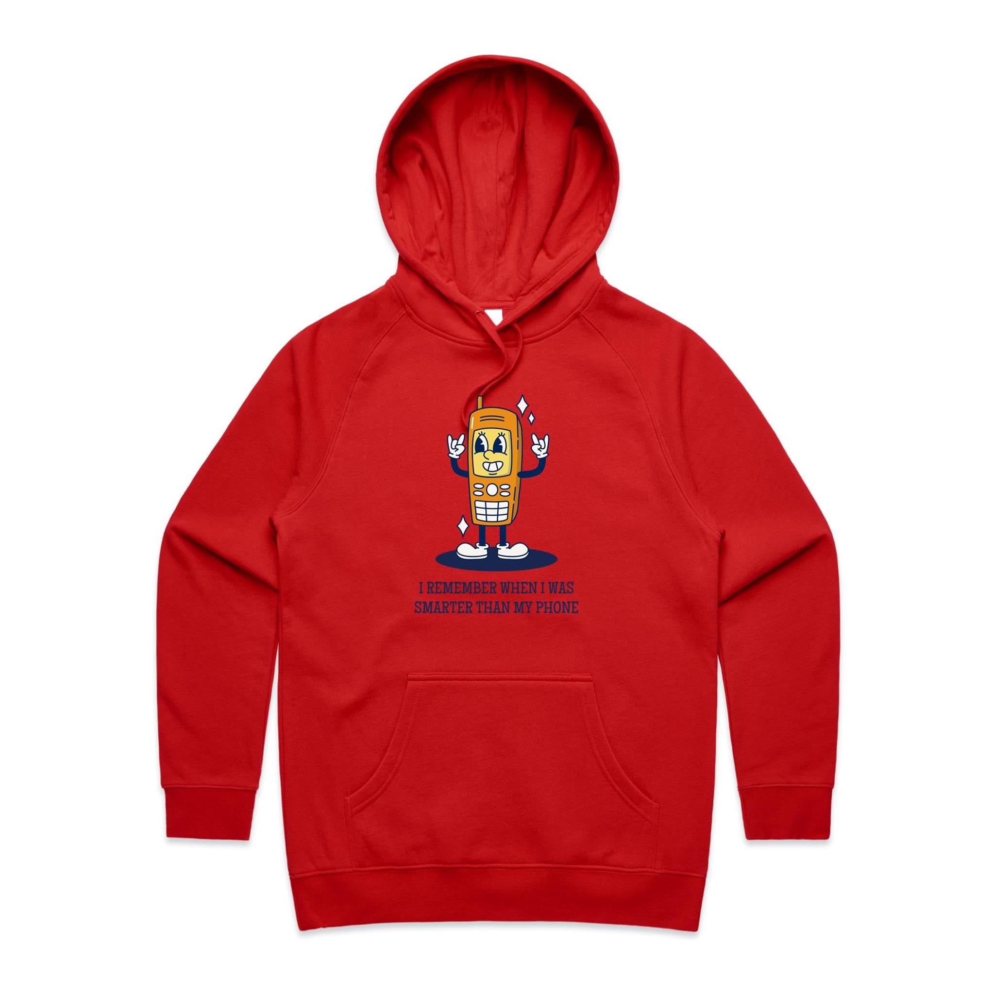 I Remember When I Was Smarter Than My Phone - Womens Hoodie Red Womens 2XL Womens Hoodie Printed In Australia Tech