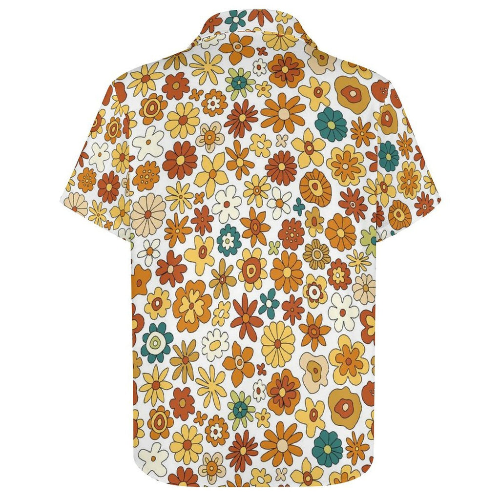 70's Style Floral Women's Short-Sleeve Button Up Shirt