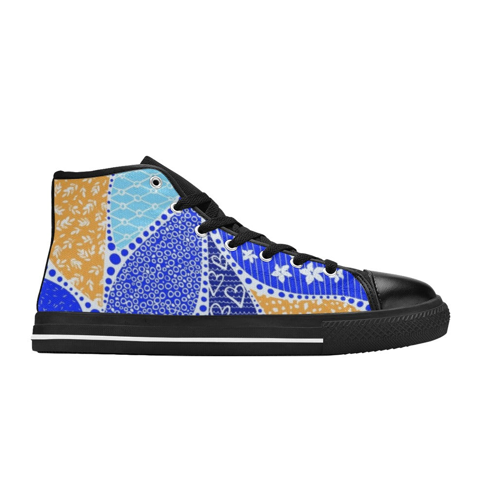 Blue Swirl - Kids High Top Canvas Shoes