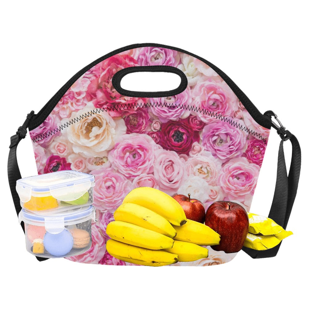 Pink Flowers - Neoprene Lunch Bag Neoprene Lunch Bag Printed Offshore