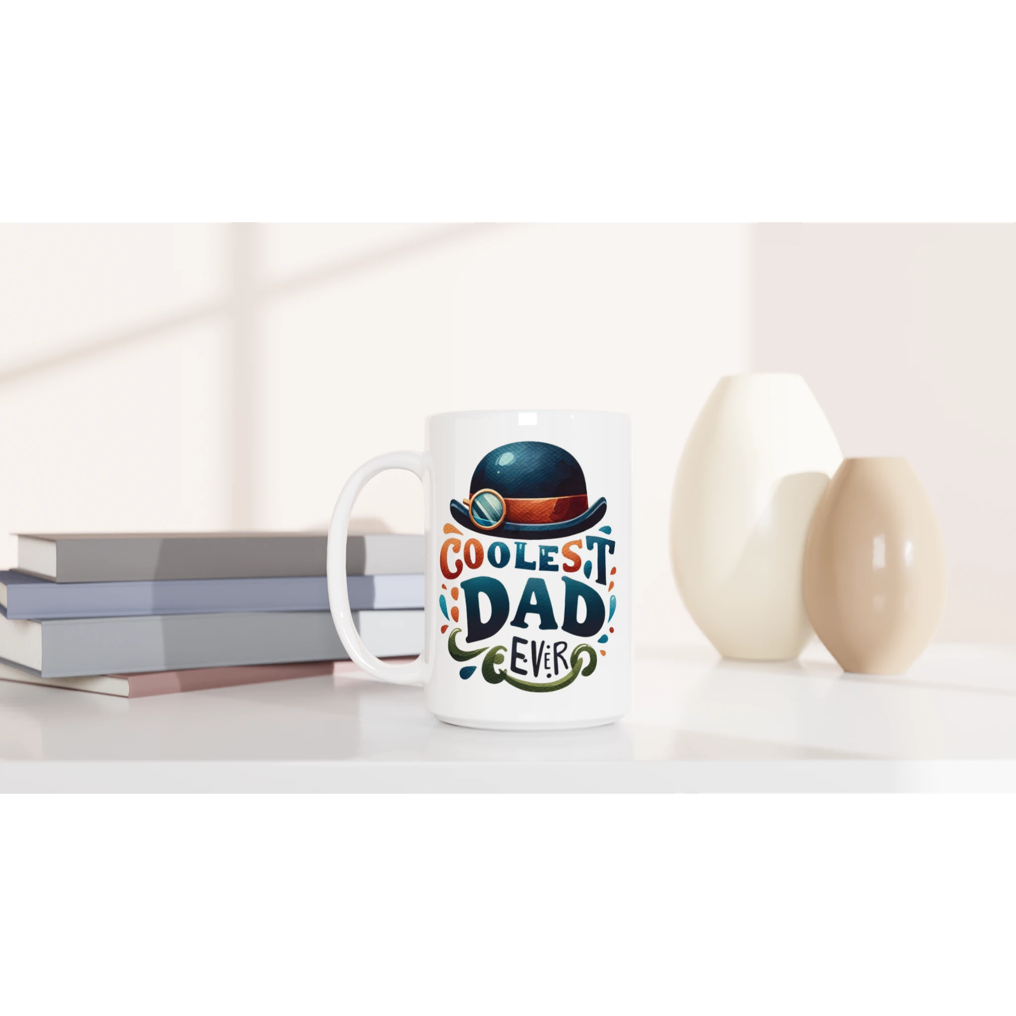 Personalise - Coolest Dad Ever - White 15oz Ceramic Mug Personalised 15oz Mug customise Dad Globally Fulfilled personalise