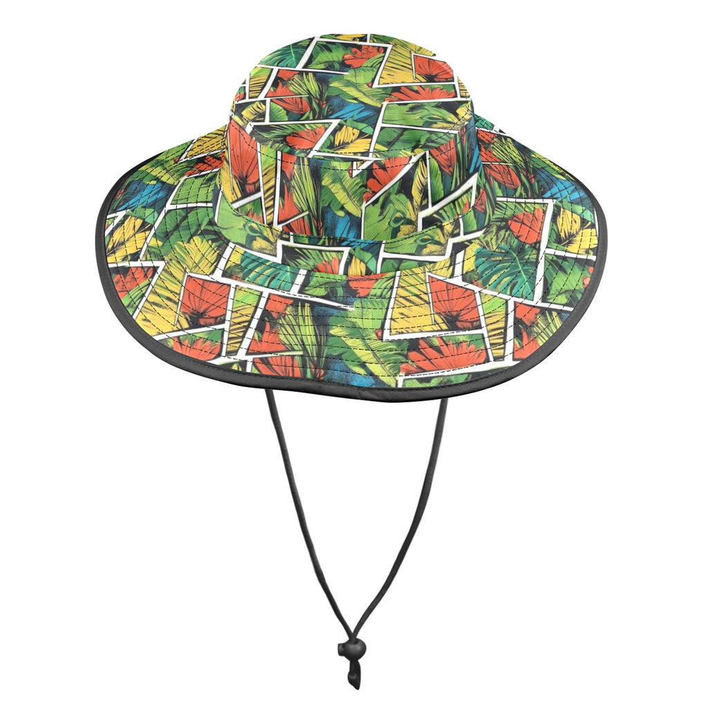 Tropical Comic Book Style Wide Brim Bucket Hat Wide Brim Bucket Hat comic Plants Printed Offshore