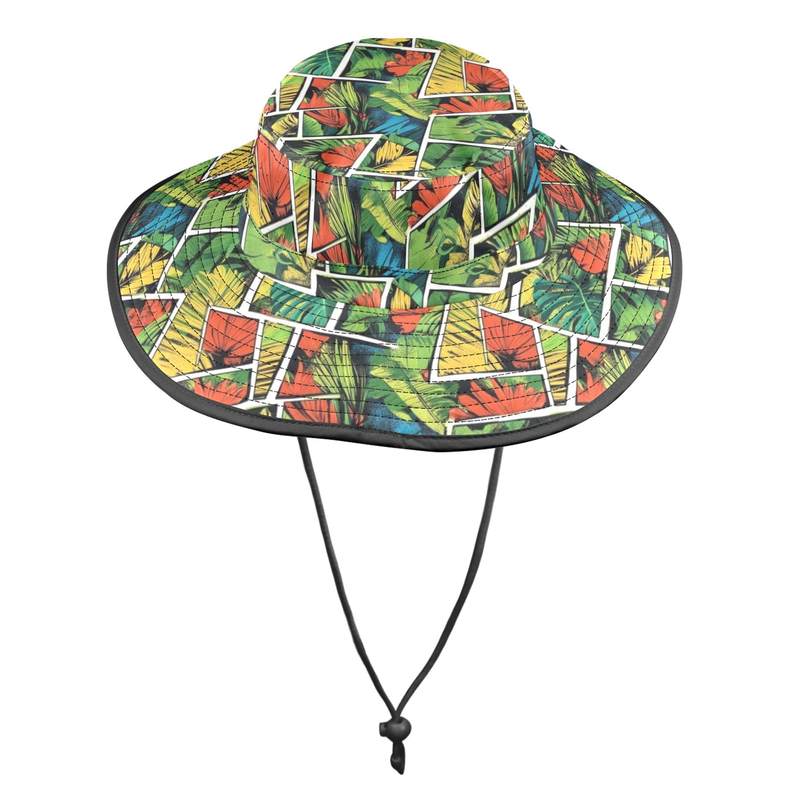 Tropical Comic Book Style Wide Brim Bucket Hat Wide Brim Bucket Hat comic Plants Printed Offshore