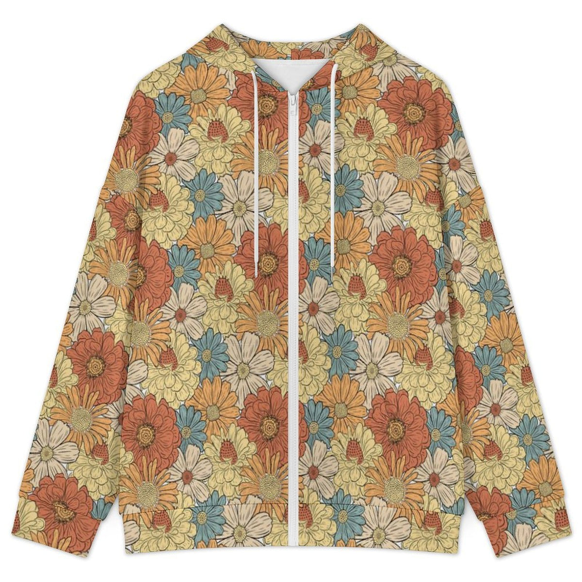 Vintage Retro Floral Women's Full-Zip Hoodie