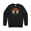 UFO Retro Stripes AS Colour Stencil Crew Sweatshirt Unisex Black Sweatshirt Printed In Australia