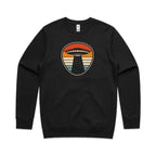 UFO Retro Stripes - AS Colour Stencil Crew Sweatshirt Black Sweatshirt Printed In Australia