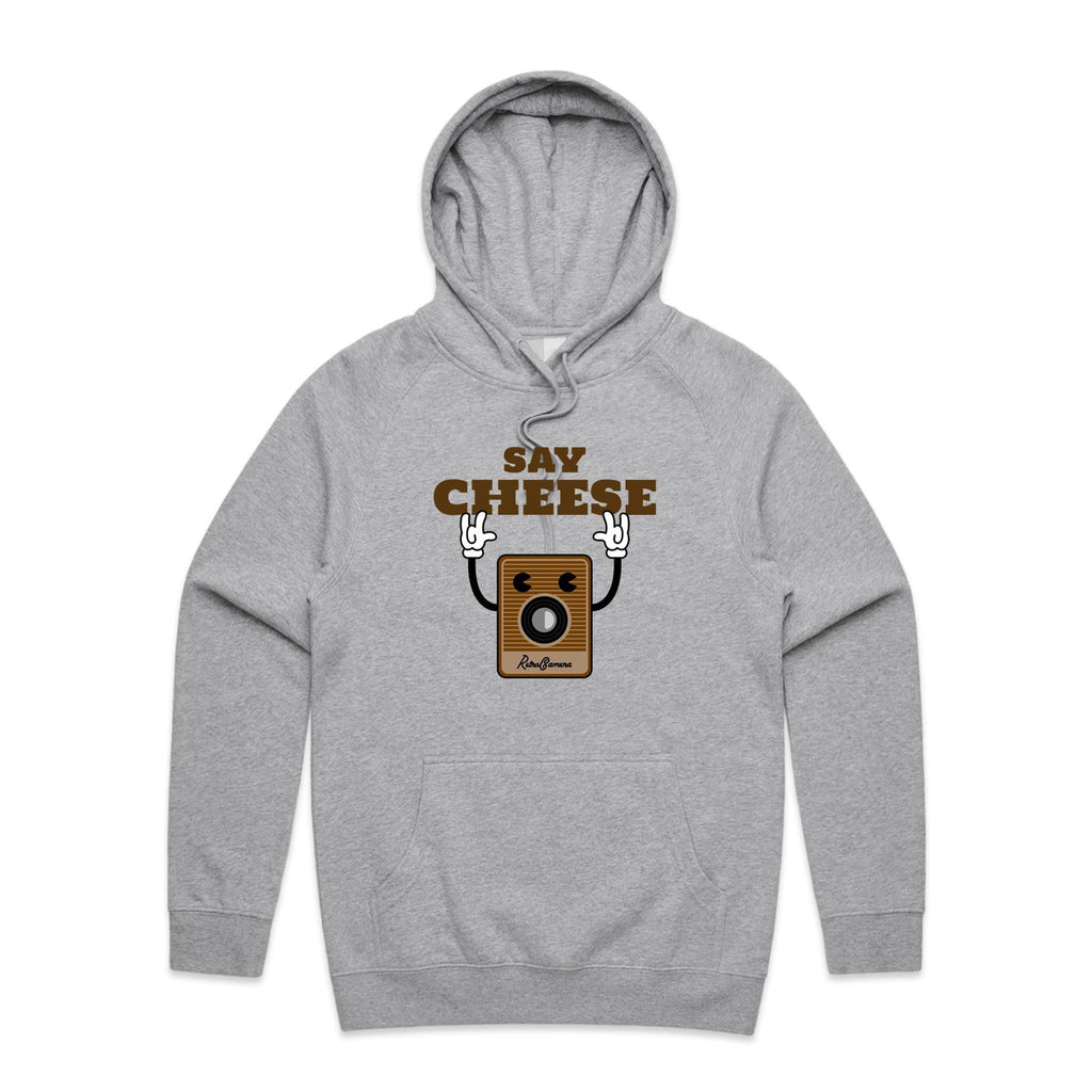 Say Cheese, Retro Camera - Mens Hoodie Grey Marle Mens Hoodie Printed In Australia Retro