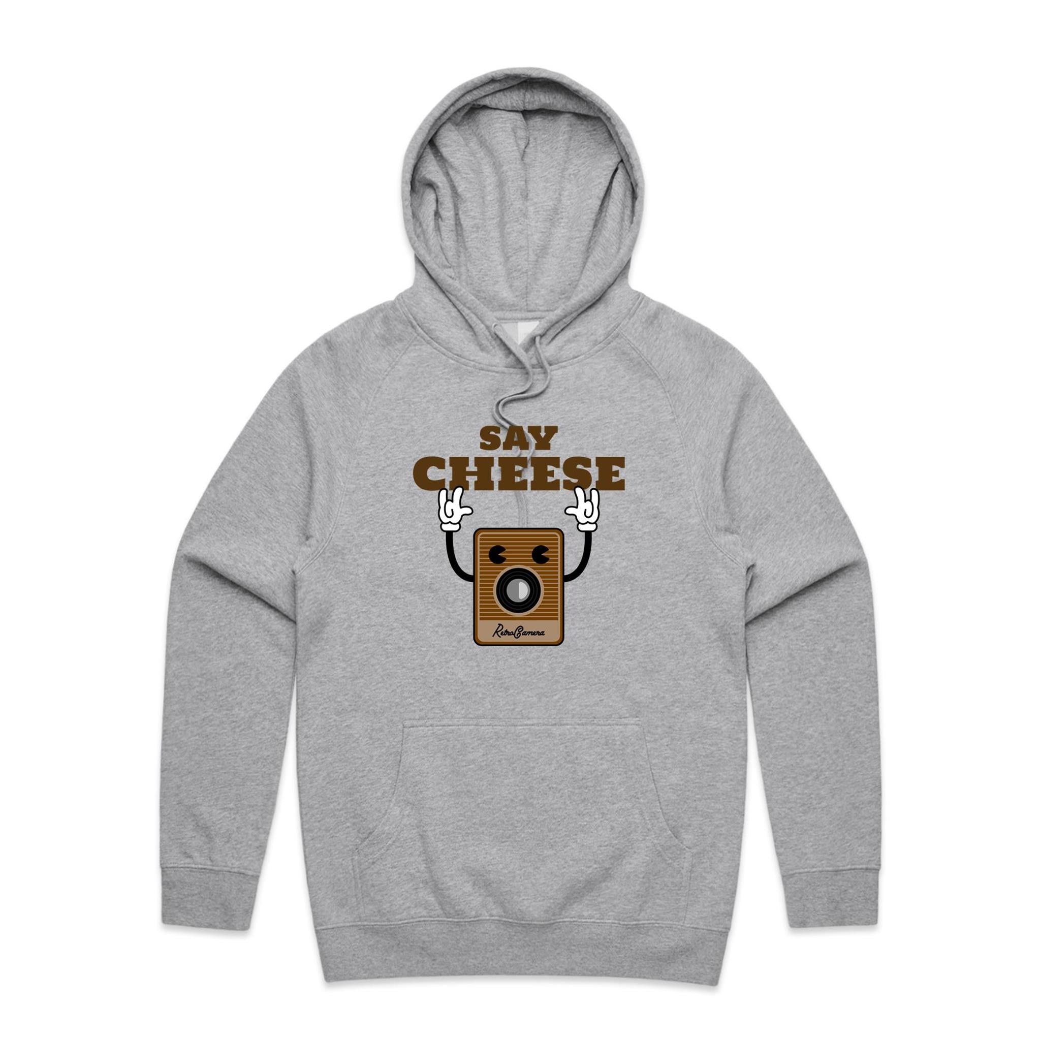 Say Cheese, Retro Camera - Mens Hoodie Grey Marle Mens Hoodie Printed In Australia Retro