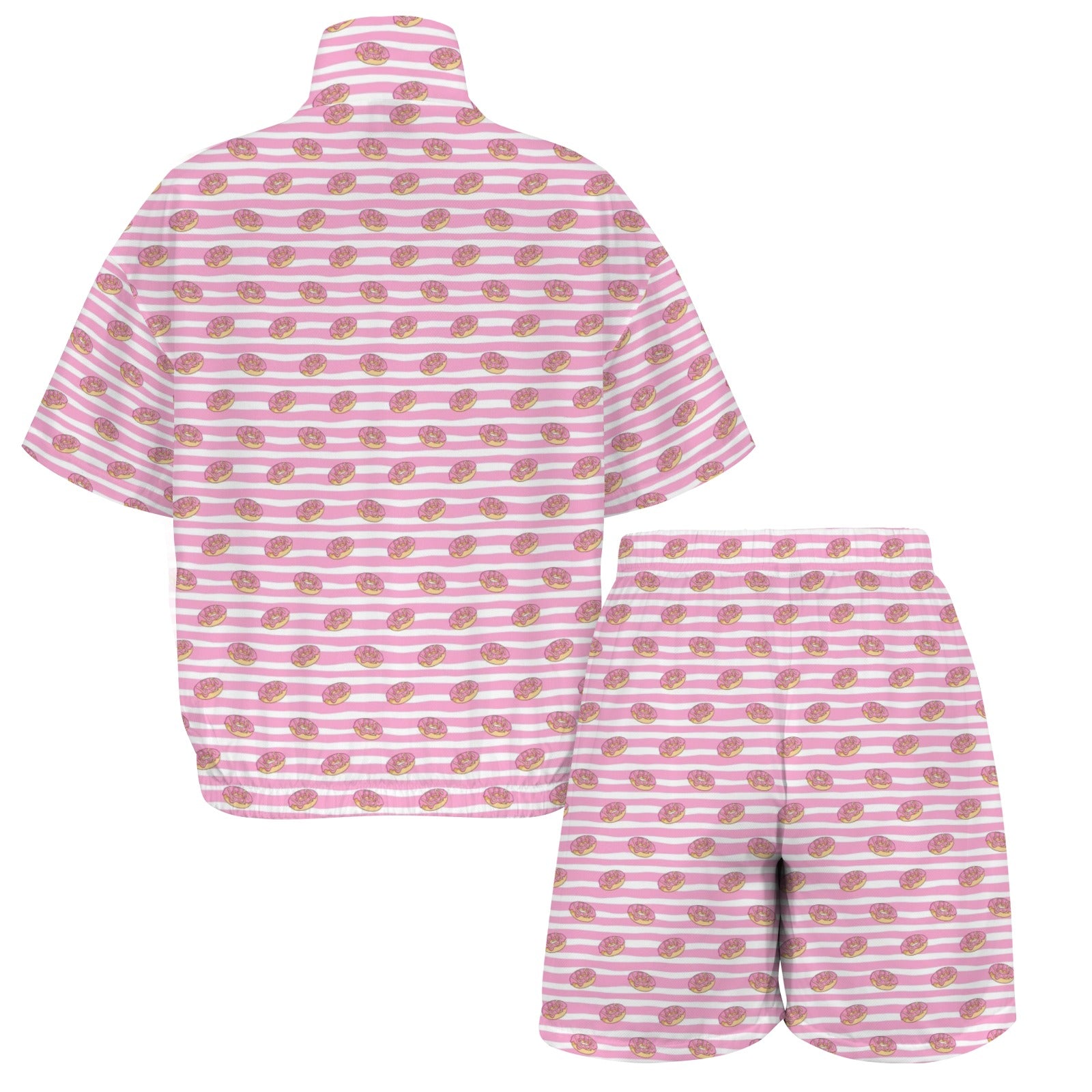 Pink Donut Stripes Women's Windbreaker Short Set Women's Windbreaker Short Set Food Printed Offshore