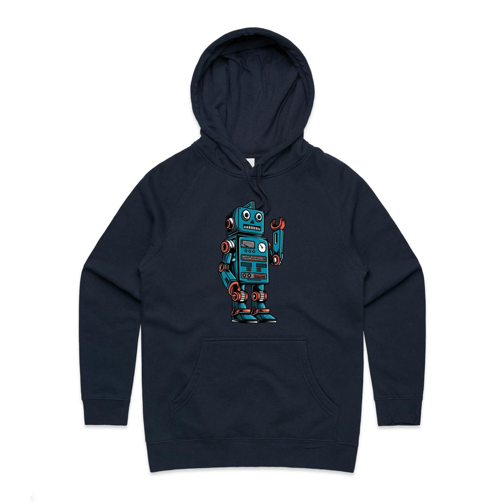 Robot - Womens Hoodie Navy Womens Hoodie Printed In Australia Sci Fi