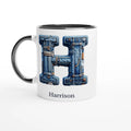 Blue Denim Initial - 11oz Ceramic Mug Ceramic Black Personalised 11oz Mug customise Globally Fulfilled Initial Name personalise