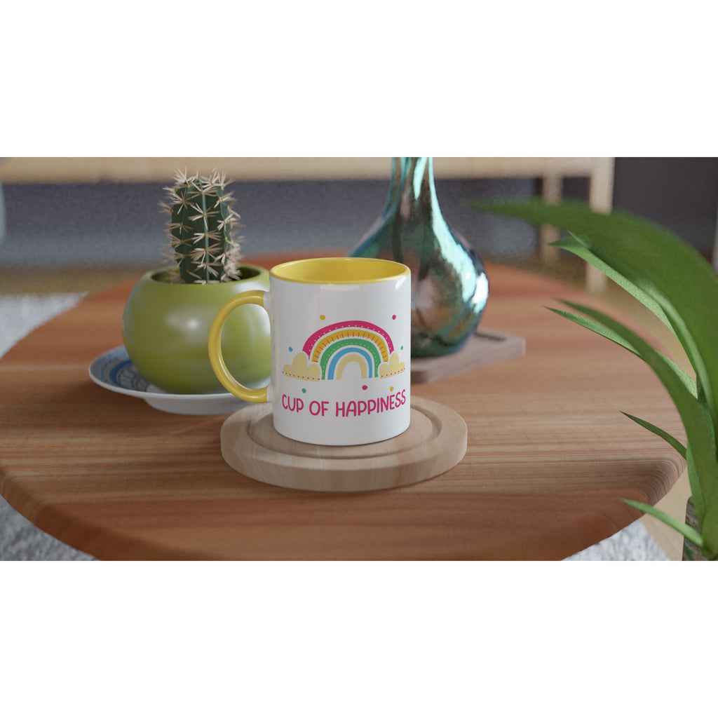 Cup Of Happiness - White 11oz Ceramic Mug with Colour Inside Colour 11oz Mug Globally Fulfilled positivity