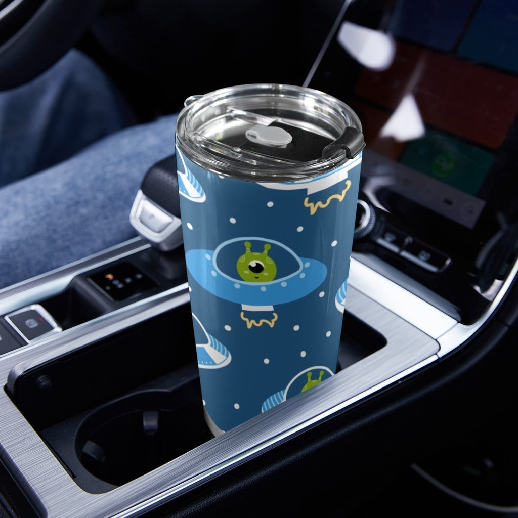 Cute Aliens in UFOs - 20oz Mobile Tumbler with Lid (Black Lock) 20oz Travel Mug Printed Offshore Sci Fi