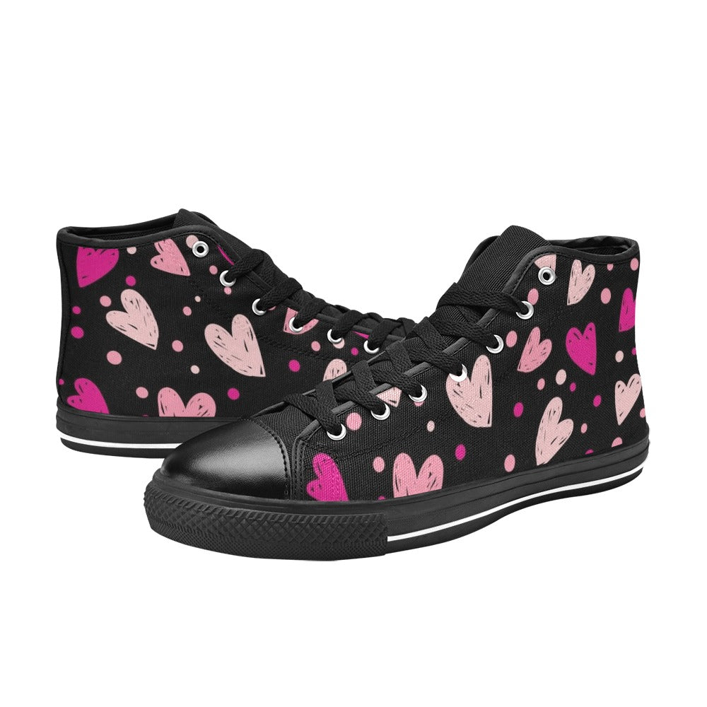Pink Hearts - Kids' High Top Canvas Shoes Kids High Top Canvas Shoes Love Printed Offshore