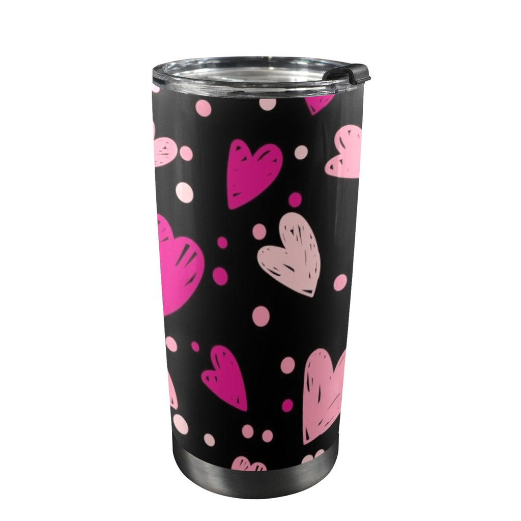 Pink Hearts - 20oz Mobile Tumbler with Lid (Black Lock)